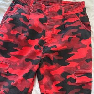Y2k red camo cargo pants